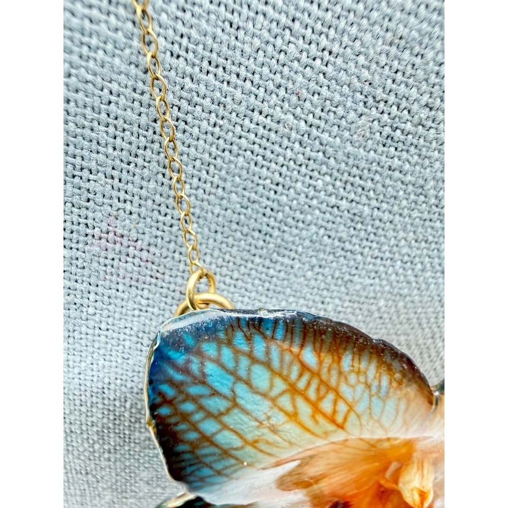 Preserved Real Orchid Gold Filled Chain Choker Necklace 16" Colorful Floral Chic - Picture 3 of 14